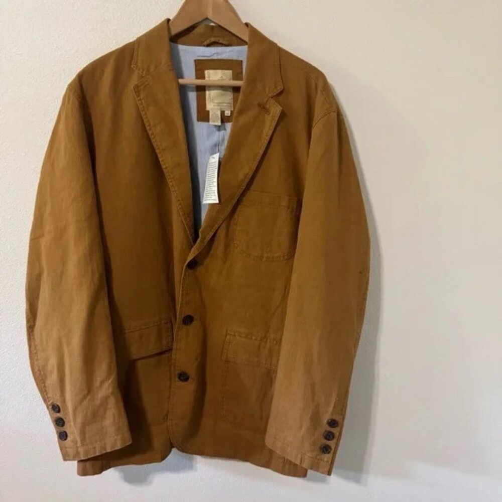 Territory Ahead Linen Blend Blazer Brown Pinstripe Lining Summer Western NWT-44R